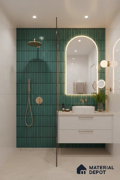 Faux Subway Wall Tile TL 04691 G Vertiline Kitkat Solara Turquoise Blue 2 ft x 1 ft Ceramic Glossy Finish - 9 mm | Suitable For Kitchen, Bathroom Walls and Backsplashes | Please Expect a Slight Variation of Pattern (Sample)