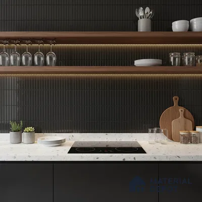Faux Subway Wall Tile TL 04691 K Vertiline Kitkat Solara Slim Black 2 ft x 1 ft Ceramic Glossy Finish - 9 mm | Suitable For Kitchen, Bathroom Walls and Backsplashes | Please Expect a Slight Variation of Pattern