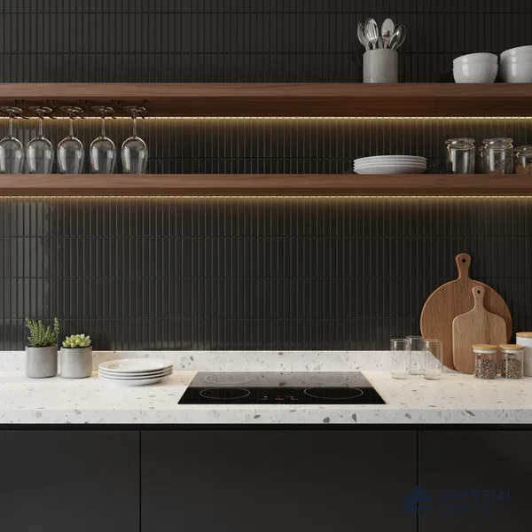 Faux Subway Wall Tile TL 04691 K Vertiline Kitkat Solara Slim Black 2 ft x 1 ft Ceramic Glossy Finish - 9 mm | Suitable For Kitchen, Bathroom Walls and Backsplashes | Please Expect a Slight Variation of Pattern