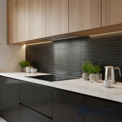 Faux Subway Wall Tile TL 04691 M Vertiline Kitkat Solara Onyx Noir 2 ft x 1 ft Ceramic Glossy Finish - 9 mm | Suitable For Kitchen, Bathroom Walls and Backsplashes | Please Expect a Slight Variation of Pattern