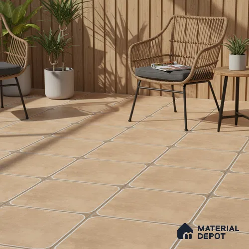 Cement Floor Tile TL 04782 B Earthen Slate Clay Beige 16 x 16 inch Vitrified Anti Skid Matte Finish - 12 mm | Suitable for Parking, Bathroom, Balcony, Courtyard | Pattern Alignment May Vary | 2-3 mm Spacer is Mandatory