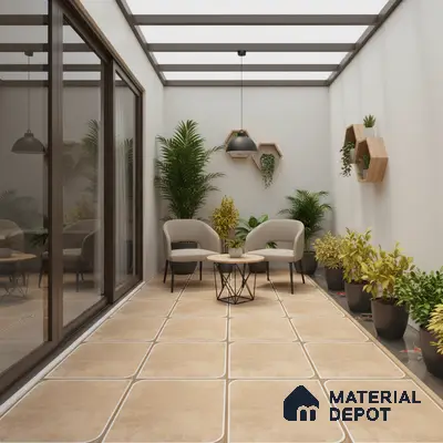 Cement Floor Tile TL 04782 B Earthen Slate Clay Beige 16 x 16 inch Vitrified Anti Skid Matte Finish - 12 mm | Suitable for Parking, Terrace, Balcony, Courtyard | Pattern Alignment May Vary | 2-3 mm Spacer is Mandatory
