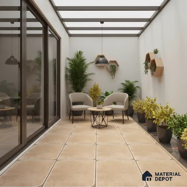 Cement Floor Tile TL 04782 B Earthen Slate Clay Beige 16 x 16 inch Vitrified Anti Skid Matte Finish - 12 mm | Suitable for Parking, Terrace, Balcony, Courtyard | Pattern Alignment May Vary | 2-3 mm Spacer is Mandatory