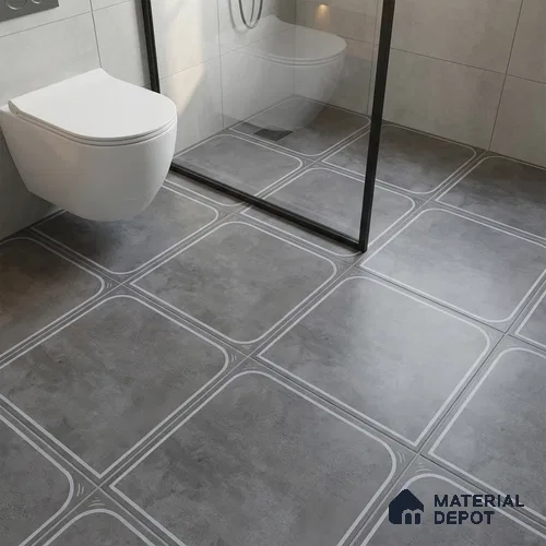 Cement Floor Tile TL 04782 C Earthen Slate Cement Grey 16 x 16 inch Vitrified Anti Skid Matte Finish - 12 mm | Suitable for Parking, Terrace, Balcony, Courtyard | Pattern Alignment May Vary | 2-3 mm Spacer is Mandatory