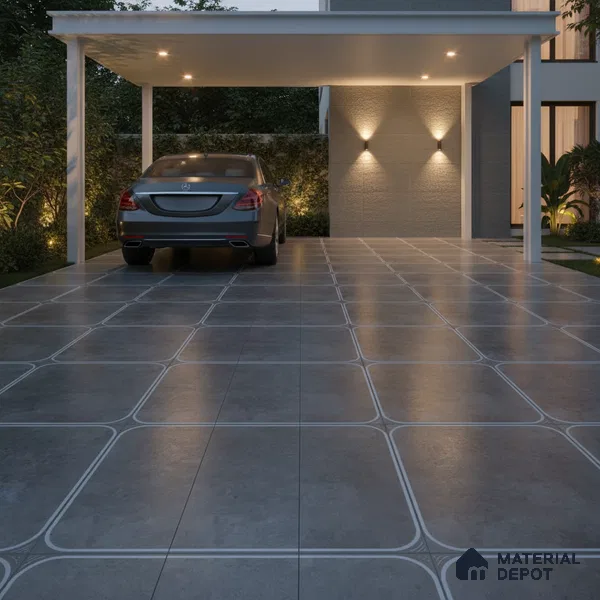 Cement Floor Tile TL 04782 C Earthen Slate Cement Grey 16 x 16 inch Vitrified Anti Skid Matte Finish - 12 mm | Suitable for Parking, Terrace, Balcony, Courtyard | Pattern Alignment May Vary | 2-3 mm Spacer is Mandatory (Sample)