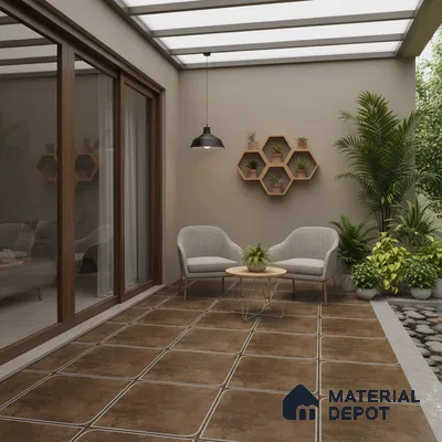 Cement Floor Tile TL 04782 Earthen Slate Bronze Slate 16 x 16 inch Vitrified Anti Skid Matte Finish - 12 mm | Suitable for Parking, Terrace, Balcony, Courtyard | Pattern Alignment May Vary | 2-3 mm Spacer is Mandatory (Sample)