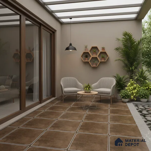 Cement Floor Tile TL 04782 Earthen Slate Bronze Slate 16 x 16 inch Vitrified Anti Skid Matte Finish - 12 mm | Suitable for Parking, Terrace, Balcony, Courtyard | Pattern Alignment May Vary | 2-3 mm Spacer is Mandatory (Sample)