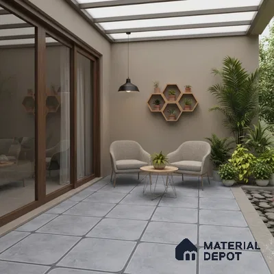 Cement Floor Tile TL 04782 D Earthen Slate Dove Grey 16 x 16 inch Vitrified Anti Skid Matte Finish - 12 mm | Suitable for Parking, Bathroom, Balcony, Courtyard | Pattern Alignment May Vary | 2-3 mm Spacer is Mandatory