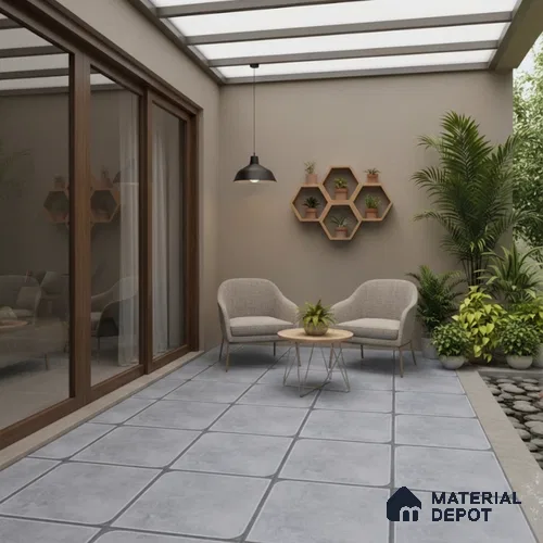Cement Floor Tile TL 04782 D Earthen Slate Dove Grey 16 x 16 inch Vitrified Anti Skid Matte Finish - 12 mm | Suitable for Parking, Bathroom, Balcony, Courtyard | Pattern Alignment May Vary | 2-3 mm Spacer is Mandatory