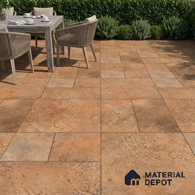 Parking Moroccan Floor Tile TL 04783 B Earthen Slate Sunset Clay 16 x 16 inch Vitrified Anti Skid Matte Finish - 12 mm | Suitable for Parking, Terrace, Balcony, Courtyard | Pattern Alignment May Vary | 2-3 mm Spacer is Mandatory (Sample)
