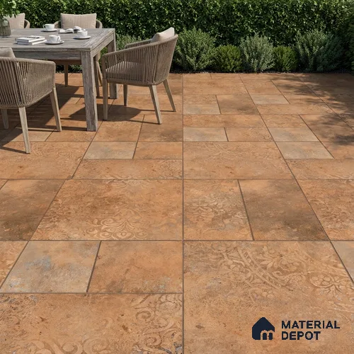 Parking Moroccan Floor Tile TL 04783 B Earthen Slate Sunset Clay 16 x 16 inch Vitrified Anti Skid Matte Finish - 12 mm | Suitable for Parking, Terrace, Balcony, Courtyard | Pattern Alignment May Vary | 2-3 mm Spacer is Mandatory