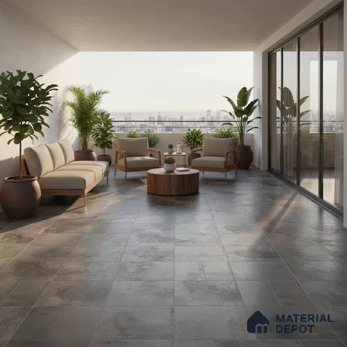 Rustic Floor Tile TL 04783 D Earthen Slate Oxide Brown 16 x 16 inch Vitrified Anti Skid Matte Finish - 12 mm | Suitable for Parking, Terrace, Balcony, Courtyard | Pattern Alignment May Vary | 2-3 mm Spacer is Mandatory