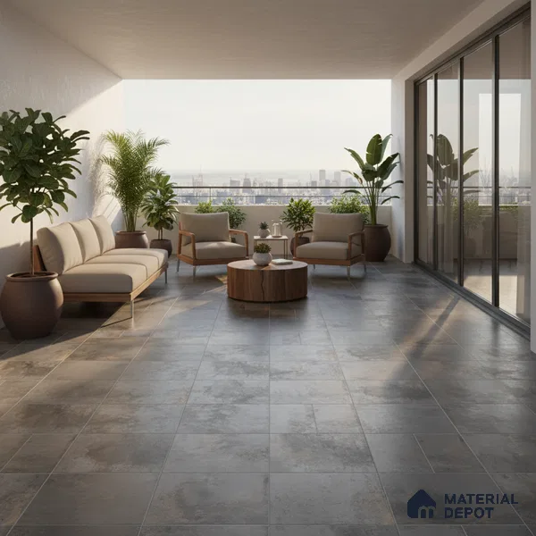 Rustic Floor Tile TL 04783 D Earthen Slate Oxide Brown 16 x 16 inch Vitrified Anti Skid Matte Finish - 12 mm | Suitable for Parking, Terrace, Balcony, Courtyard | Pattern Alignment May Vary | 2-3 mm Spacer is Mandatory (Sample)