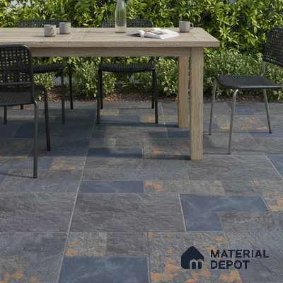 Parking Punch Floor Tile TL 04783 Earthen Slate Grey Slate Rust 16 x 16 inch Vitrified Anti Skid Matte Finish - 12 mm | Suitable for Parking, Terrace, Balcony, Courtyard | Pattern Alignment May Vary | 2-3 mm Spacer is Mandatory