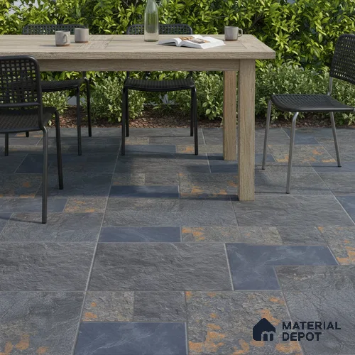 Parking Punch Floor Tile TL 04783 Earthen Slate Grey Slate Rust 16 x 16 inch Vitrified Anti Skid Matte Finish - 12 mm | Suitable for Parking, Terrace, Balcony, Courtyard | Pattern Alignment May Vary | 2-3 mm Spacer is Mandatory