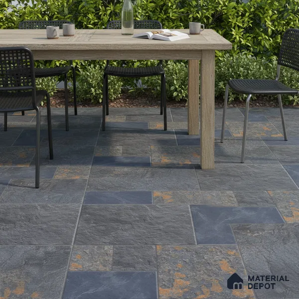 Parking Punch Floor Tile TL 04783 Earthen Slate Grey Slate Rust 16 x 16 inch Vitrified Anti Skid Matte Finish - 12 mm | Suitable for Parking, Terrace, Balcony, Courtyard | Pattern Alignment May Vary | 2-3 mm Spacer is Mandatory