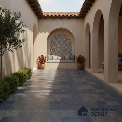 Parking Punch Floor Tile TL 04783 Earthen Slate Grey Slate Rust 16 x 16 inch Vitrified Anti Skid Matte Finish - 12 mm | Suitable for Parking, Terrace, Balcony, Courtyard | Pattern Alignment May Vary | 2-3 mm Spacer is Mandatory