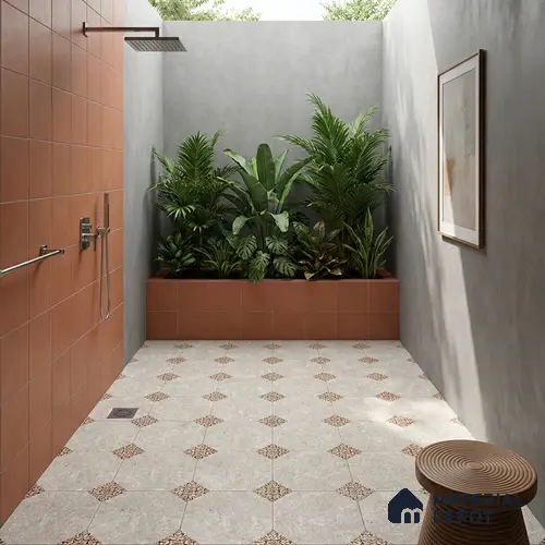 Moroccan Floor Tile TL 04784 B Earthen Slate Hexa Creamy White 16 x 16 inch Vitrified Anti Skid Matte Finish - 12 mm | Suitable for Parking, Terrace, Balcony, Courtyard | Pattern Alignment May Vary | 2-3 mm Spacer is Mandatory