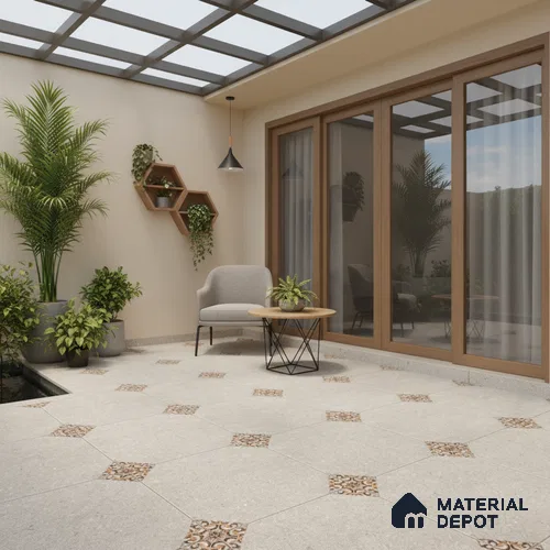 Moroccan Floor Tile TL 04784 B Earthen Slate Hexa Creamy White 16 x 16 inch Vitrified Anti Skid Matte Finish - 12 mm | Suitable for Parking, Bathroom, Balcony, Courtyard | Pattern Alignment May Vary | 2-3 mm Spacer is Mandatory
