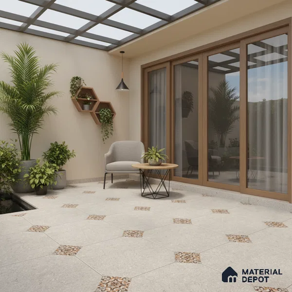 Moroccan Floor Tile TL 04784 B Earthen Slate Hexa Creamy White 16 x 16 inch Vitrified Anti Skid Matte Finish - 12 mm | Suitable for Parking, Terrace, Balcony, Courtyard | Pattern Alignment May Vary | 2-3 mm Spacer is Mandatory (Sample)