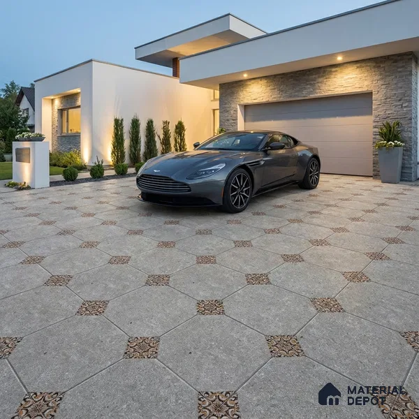 Moroccan Floor Tile TL 04784 B Earthen Slate Hexa Creamy White 16 x 16 inch Vitrified Anti Skid Matte Finish - 12 mm | Suitable for Parking, Terrace, Balcony, Courtyard | Pattern Alignment May Vary | 2-3 mm Spacer is Mandatory (Sample)