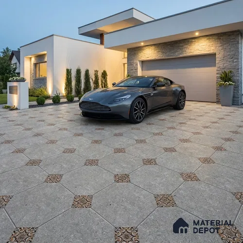 Moroccan Floor Tile TL 04784 B Earthen Slate Hexa Creamy White 16 x 16 inch Vitrified Anti Skid Matte Finish - 12 mm | Suitable for Parking, Terrace, Balcony, Courtyard | Pattern Alignment May Vary | 2-3 mm Spacer is Mandatory