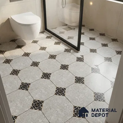 Moroccan Floor Tile TL 04784 Earthen Slate Hexa Silver Grey 16 x 16 inch Vitrified Anti Skid Matte Finish - 12 mm | Suitable for Parking, Bathroom, Balcony, Courtyard | Pattern Alignment May Vary | 2-3 mm Spacer is Mandatory