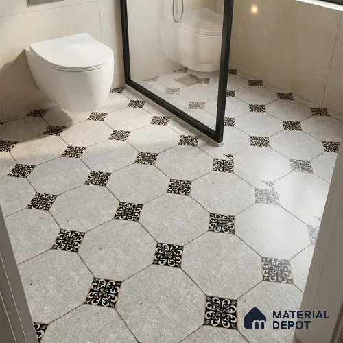Moroccan Floor Tile TL 04784 Earthen Slate Hexa Silver Grey 16 x 16 inch Vitrified Anti Skid Matte Finish - 12 mm | Suitable for Parking, Terrace, Balcony, Courtyard | Pattern Alignment May Vary | 2-3 mm Spacer is Mandatory