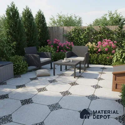 Moroccan Floor Tile TL 04784 Earthen Slate Hexa Silver Grey 16 x 16 inch Vitrified Anti Skid Matte Finish - 12 mm | Suitable for Parking, Bathroom, Balcony, Courtyard | Pattern Alignment May Vary | 2-3 mm Spacer is Mandatory