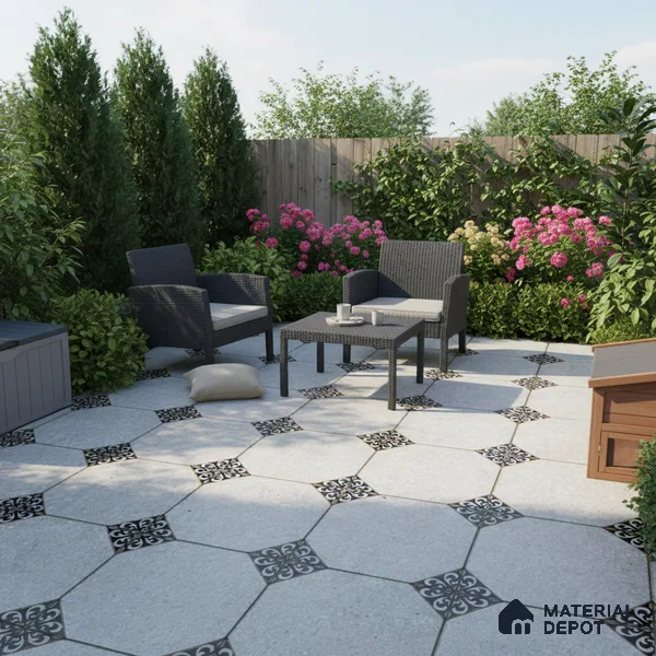 Moroccan Floor Tile TL 04784 Earthen Slate Hexa Silver Grey 16 x 16 inch Vitrified Anti Skid Matte Finish - 12 mm | Suitable for Parking, Bathroom, Balcony, Courtyard | Pattern Alignment May Vary | 2-3 mm Spacer is Mandatory
