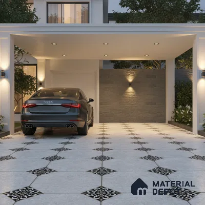 Moroccan Floor Tile TL 04784 Earthen Slate Hexa Silver Grey 16 x 16 inch Vitrified Anti Skid Matte Finish - 12 mm | Suitable for Parking, Bathroom, Balcony, Courtyard | Pattern Alignment May Vary | 2-3 mm Spacer is Mandatory