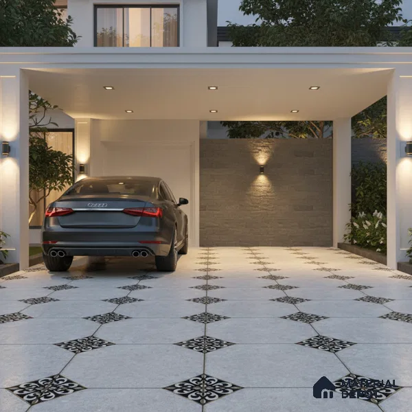 Moroccan Floor Tile TL 04784 Earthen Slate Hexa Silver Grey 16 x 16 inch Vitrified Anti Skid Matte Finish - 12 mm | Suitable for Parking, Bathroom, Balcony, Courtyard | Pattern Alignment May Vary | 2-3 mm Spacer is Mandatory