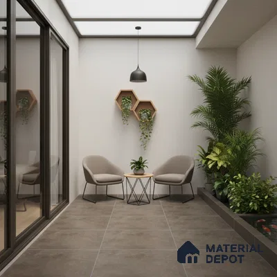 Cement Floor Tile TL 04785 B Earthen Slate Rustic Slate 16 x 16 inch Vitrified Anti Skid Matte Finish - 12 mm | Suitable for Parking, Terrace, Balcony, Courtyard (Sample)