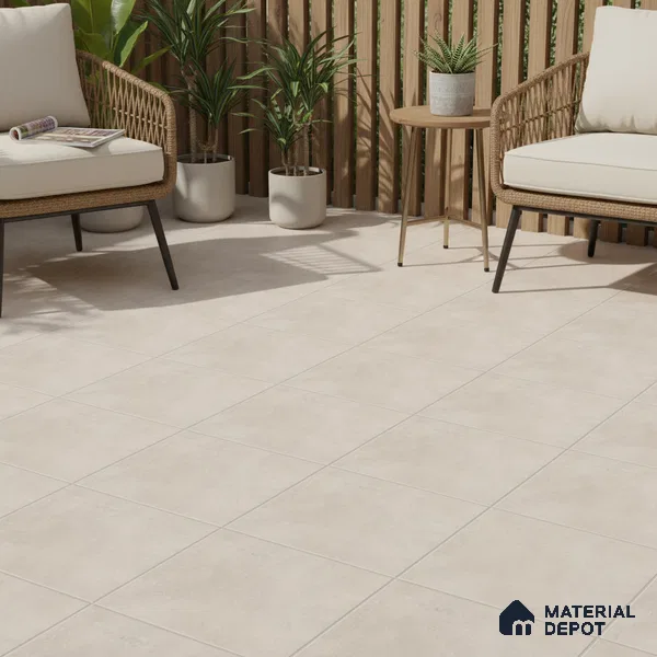 Cement Floor Tile TL 04785 C Earthen Slate Avorio Beige 16 x 16 inch Vitrified Anti Skid Matte Finish - 12 mm | Suitable for Parking, Terrace, Balcony, Courtyard | Pattern Alignment May Vary | 2-3 mm Spacer is Mandatory