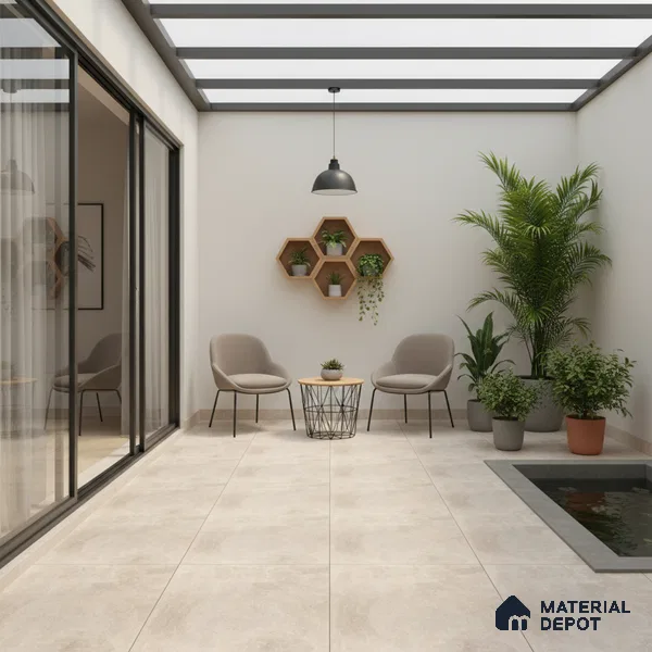 Cement Floor Tile TL 04785 E Earthen Slate Shy Beige 16 x 16 inch Vitrified Anti Skid Matte Finish - 12 mm | Suitable for Parking, Terrace, Balcony, Courtyard (Sample)