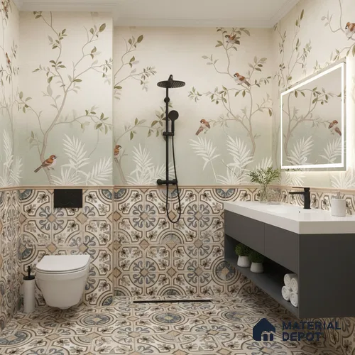 Moroccan Tile TL 04786 Zellige Casablanca Fleur Multi Colour 1 ft x 1 ft Porcelain Matte Finish - 11 mm | Suitable For Kitchen, Bathroom, Balcony | Please Expect a Slight Variation of Pattern