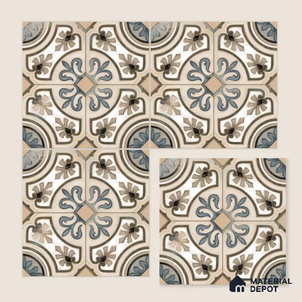 Moroccan Tile TL 04786 Zellige Casablanca Fleur Multi Colour 1 ft x 1 ft Porcelain Matte Finish - 11 mm | Suitable For Kitchen, Bathroom, Balcony | Please Expect a Slight Variation of Pattern