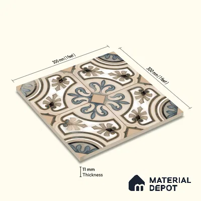 Moroccan Tile TL 04786 Zellige Casablanca Fleur Multi Colour 1 ft x 1 ft Porcelain Matte Finish - 11 mm | Suitable For Kitchen, Bathroom, Balcony | Please Expect a Slight Variation of Pattern