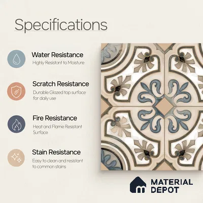 Moroccan Tile TL 04786 Zellige Casablanca Fleur Multi Colour 1 ft x 1 ft Porcelain Matte Finish - 11 mm | Suitable For Kitchen, Bathroom, Balcony | Please Expect a Slight Variation of Pattern