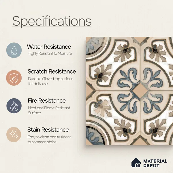Moroccan Tile TL 04786 Zellige Casablanca Fleur Multi Colour 1 ft x 1 ft Porcelain Matte Finish - 11 mm | Suitable For Kitchen, Bathroom, Balcony | Please Expect a Slight Variation of Pattern