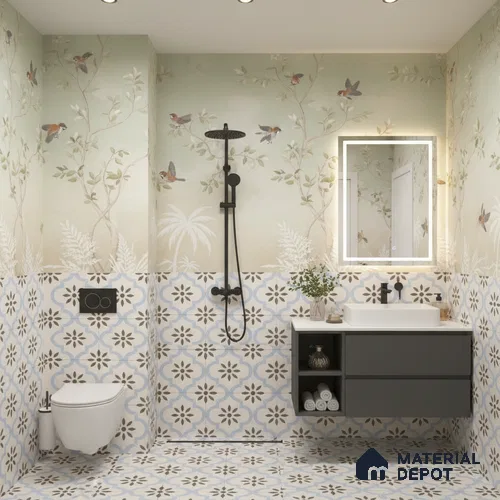 Moroccan Tile TL 04787 Zellige Atlas Petal Multi Colour 1 ft x 1 ft Porcelain Matte Finish - 11 mm | Suitable For Kitchen, Bathroom, Entryway | Please Expect a Slight Variation of Pattern