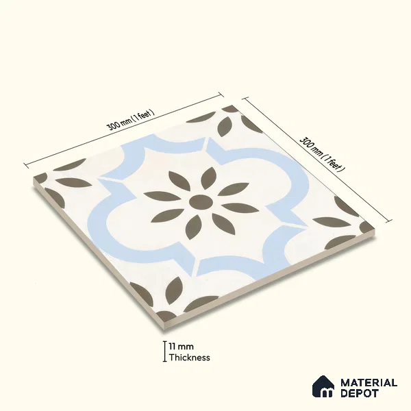 Moroccan Tile TL 04787 Zellige Atlas Petal Multi Colour 1 ft x 1 ft Porcelain Matte Finish - 11 mm | Suitable For Kitchen, Bathroom, Entryway | Please Expect a Slight Variation of Pattern