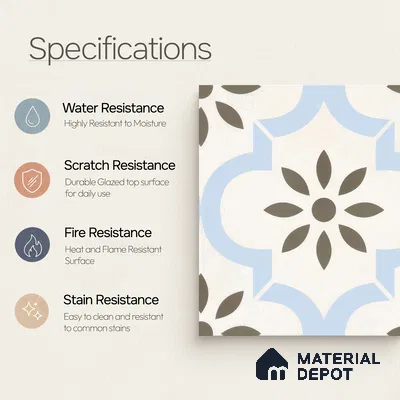 Moroccan Tile TL 04787 Zellige Atlas Petal Multi Colour 1 ft x 1 ft Porcelain Matte Finish - 11 mm | Suitable For Kitchen, Bathroom, Entryway | Please Expect a Slight Variation of Pattern