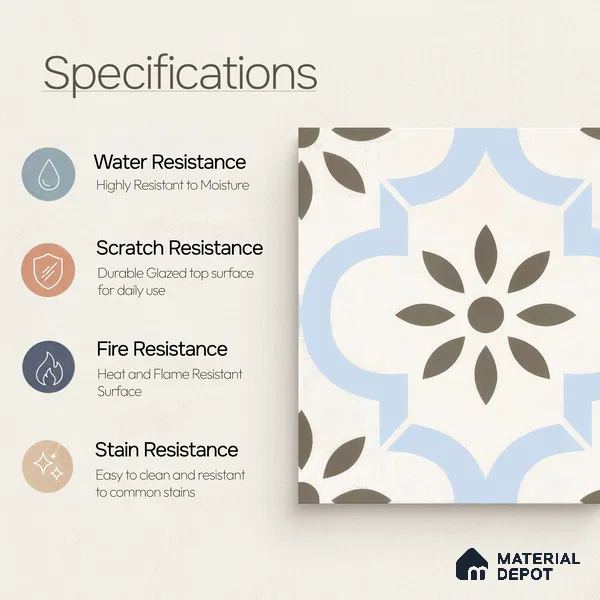 Moroccan Tile TL 04787 Zellige Atlas Petal Multi Colour 1 ft x 1 ft Porcelain Matte Finish - 11 mm | Suitable For Kitchen, Bathroom, Entryway | Please Expect a Slight Variation of Pattern