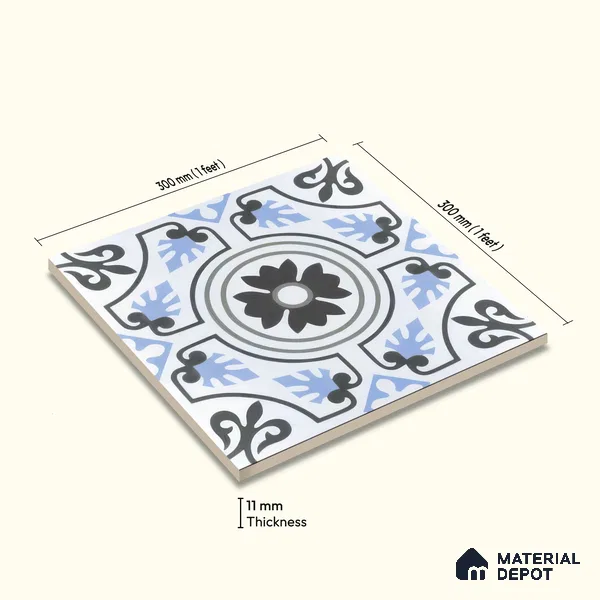 Moroccan Tile TL 04788 Zellige Fez Garden Multi Colour 1 ft x 1 ft Porcelain Matte Finish - 11 mm | Suitable for Kitchen, Bathroom, Balcony | Please Expect a Slight Variation of Pattern