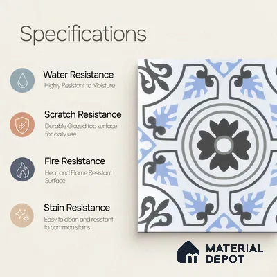 Moroccan Tile TL 04788 Zellige Fez Garden Multi Colour 1 ft x 1 ft Porcelain Matte Finish - 11 mm | Suitable for Kitchen, Bathroom, Balcony | Please Expect a Slight Variation of Pattern