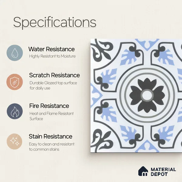 Moroccan Tile TL 04788 Zellige Fez Garden Multi Colour 1 ft x 1 ft Porcelain Matte Finish - 11 mm | Suitable for Kitchen, Bathroom, Balcony | Please Expect a Slight Variation of Pattern
