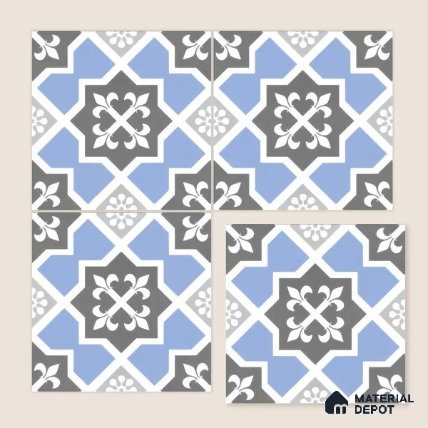 Moroccan Tile TL 04789 Zellige Blue Dallas Multi Colour 1 ft x 1 ft Porcelain Matte Finish - 11 mm | Suitable for Kitchen, Bathroom, Balcony | Please Expect a Slight Variation of Pattern