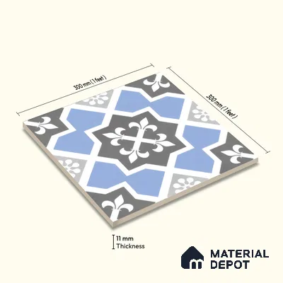 Moroccan Tile TL 04789 Zellige Blue Dallas Multi Colour 1 ft x 1 ft Porcelain Matte Finish - 11 mm | Suitable for Kitchen, Bathroom, Balcony | Please Expect a Slight Variation of Pattern