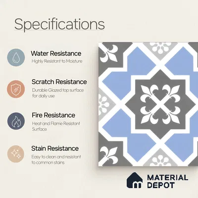 Moroccan Tile TL 04789 Zellige Blue Dallas Multi Colour 1 ft x 1 ft Porcelain Matte Finish - 11 mm | Suitable for Kitchen, Bathroom, Balcony | Please Expect a Slight Variation of Pattern